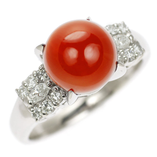 Pt900 coral diamond ring diameter approx. 9.0mm D0.32ct 