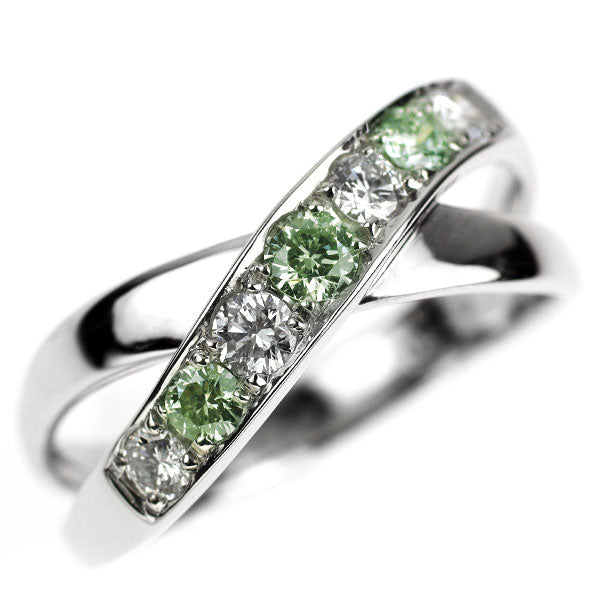 Pt950 Treated Green Diamond Ring 0.30ct D0.36ct 