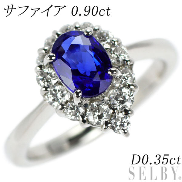 Pt900 Sapphire Diamond Ring 0.90ct D0.35ct 