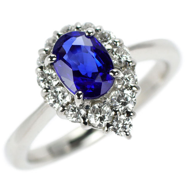 Pt900 Sapphire Diamond Ring 0.90ct D0.35ct 