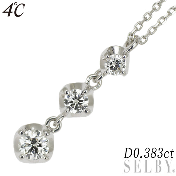 4℃ K18WG Diamond Pendant Necklace 0.383ct Three Stone 