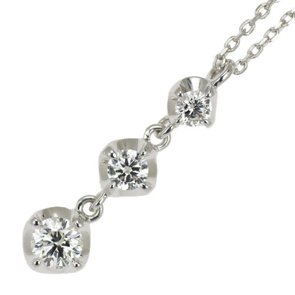 4℃ K18WG Diamond Pendant Necklace 0.383ct Three Stone 