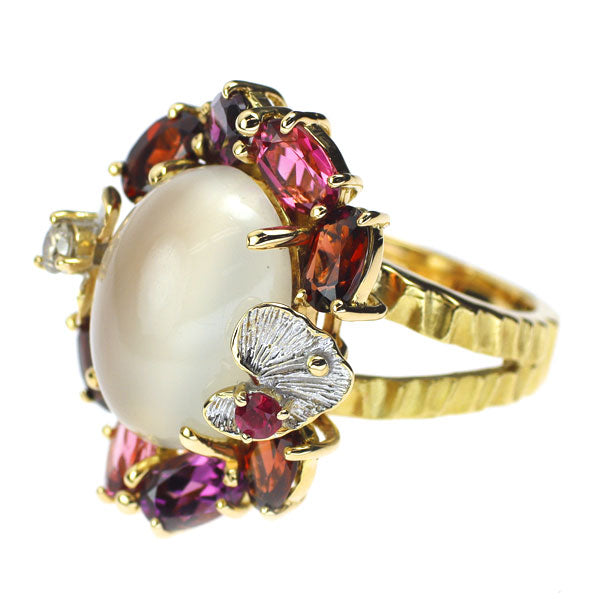 Sachi Fukuhara K18YG/WG Moonstone Cat's Eye Ruby Garnet Diamond Ring 9.73ct D0.11ct 