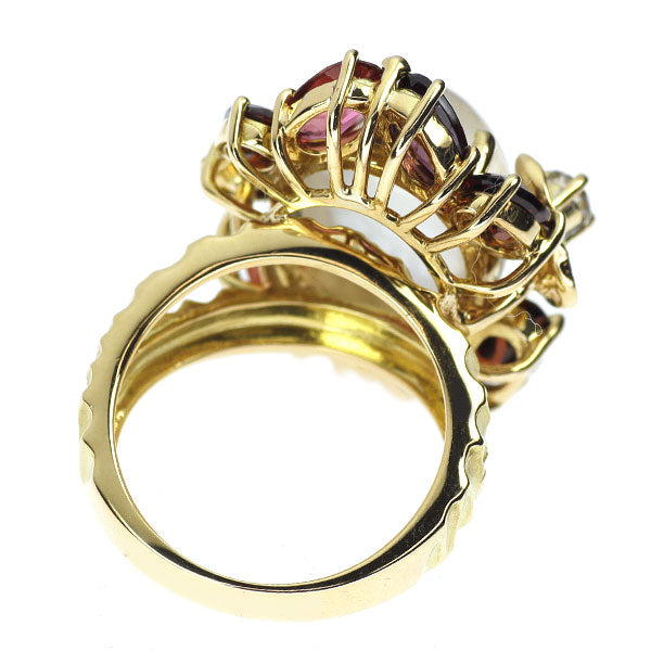 Sachi Fukuhara K18YG/WG Moonstone Cat's Eye Ruby Garnet Diamond Ring 9.73ct D0.11ct 
