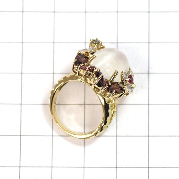 Sachi Fukuhara K18YG/WG Moonstone Cat's Eye Ruby Garnet Diamond Ring 9.73ct D0.11ct 