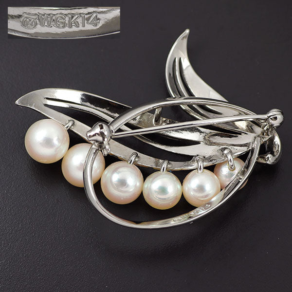 MIKIMOTO K14WG Akoya pearl brooch, diameter approx. 5.2-6.7mm 