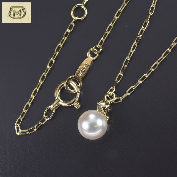 MIKIMOTO K18YG Akoya pearl diamond pendant necklace, diameter approx. 5.4mm 