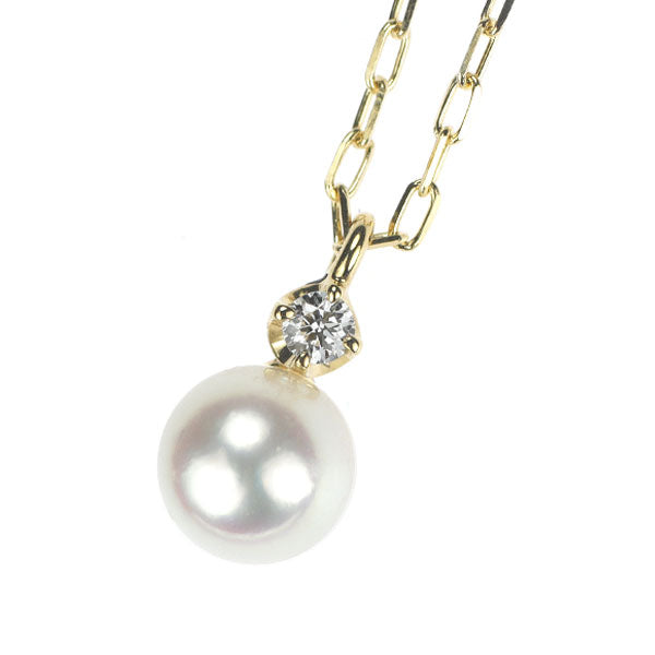 MIKIMOTO K18YG Akoya pearl diamond pendant necklace, diameter approx. 5.4mm 