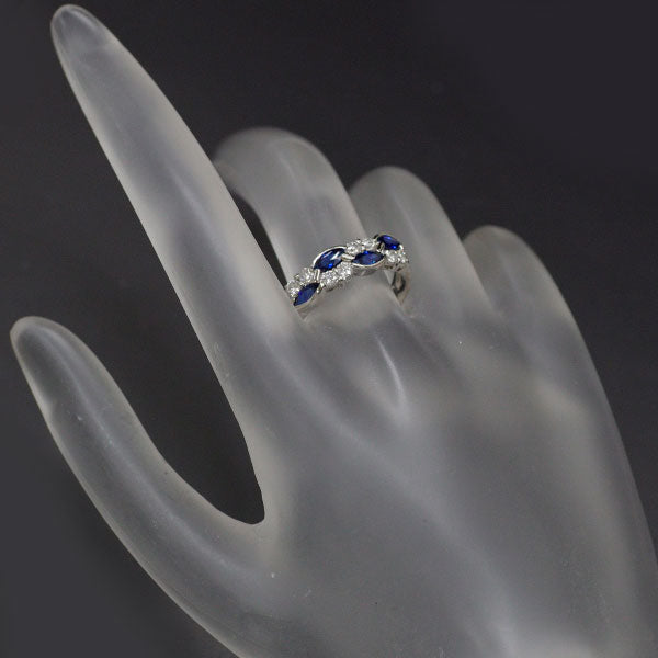 Pt900 Marquise Sapphire Diamond Ring 0.83ct D0.36ct 