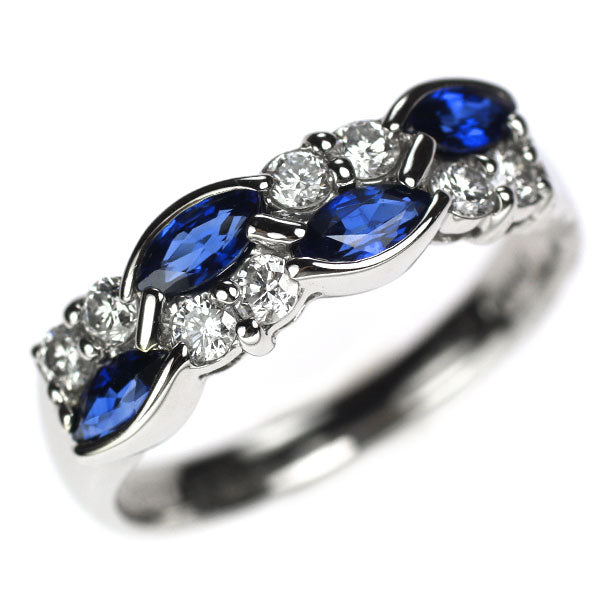 Pt900 Marquise Sapphire Diamond Ring 0.83ct D0.36ct 