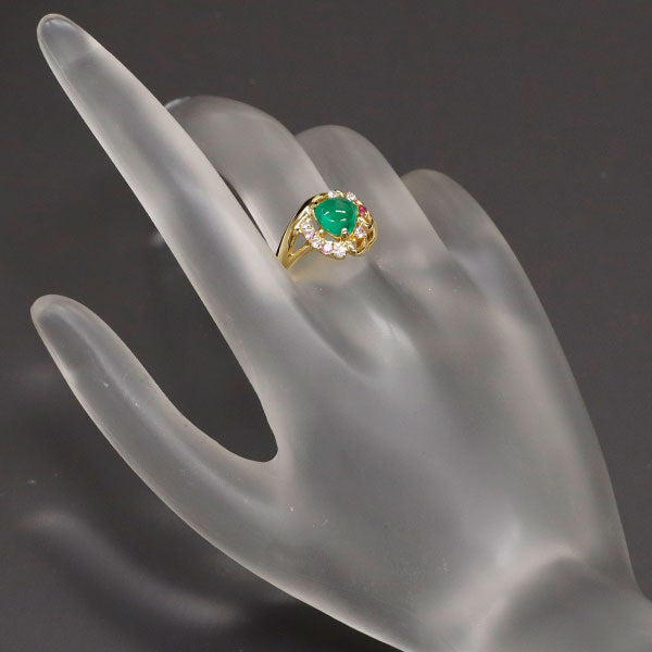 K18YG Emerald Sapphire Diamond Ruby Ring 1.22ct S0.10ct D0.10ct 