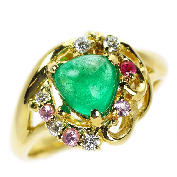 K18YG Emerald Sapphire Diamond Ruby Ring 1.22ct S0.10ct D0.10ct 