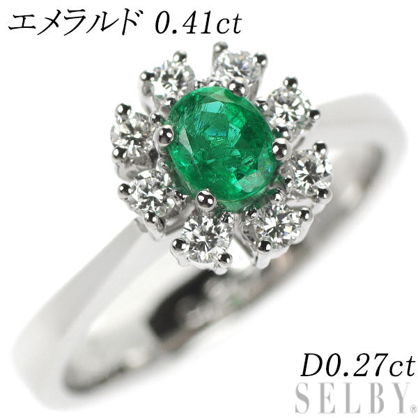 Pt900 エメラルド ダイヤモンド リング 0.41ct D0.27ct フラワー