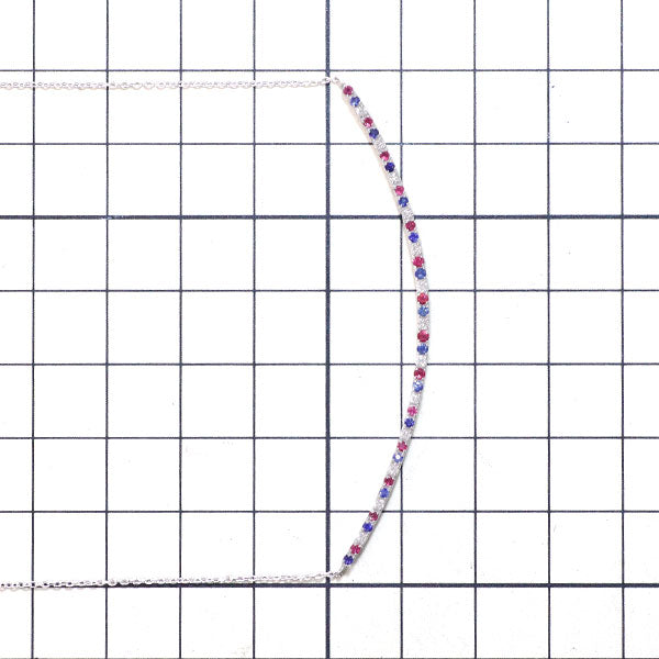 K18WG ダイヤモンド ルビー サファイア ペンダントネックレス 0.13ct R0.17ct S0.17ct