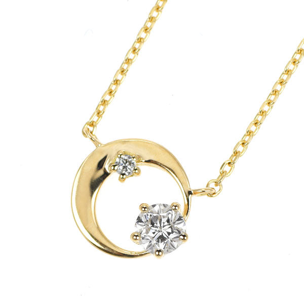 wish upon a star K18YG ダイヤモンド ペンダントネックレス 0.124ct 0.01ct 月