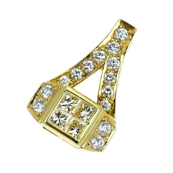 平和堂貿易 K18YG プリンセスカット ダイヤモンド ペンダントトップ 0.30ct D0.22ct