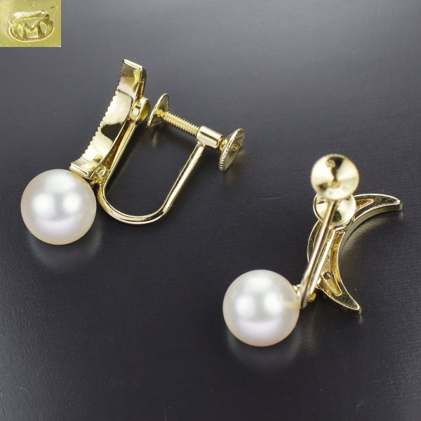 MIKIMOTO K18YG Akoya pearl diamond earrings, diameter approx. 7.0mm, moon 