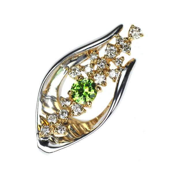 希少 K18YG/WG デマントイドガーネット ダイヤモンド ペンダントトップ 0.24ct D0.23ct