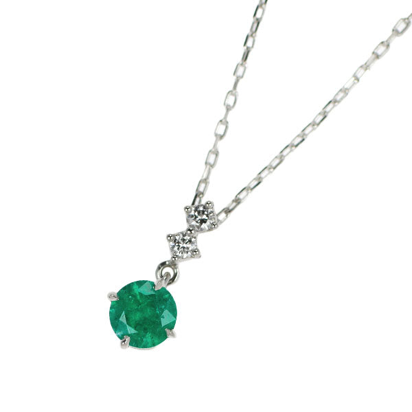 Star Jewelry Pt950 Emerald Diamond Pendant Necklace D0.02ct 