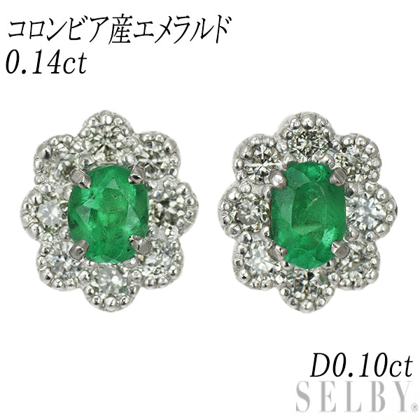 New Pt900 Colombian emerald and diamond earrings 0.14ct D0.10ct [Escore] 