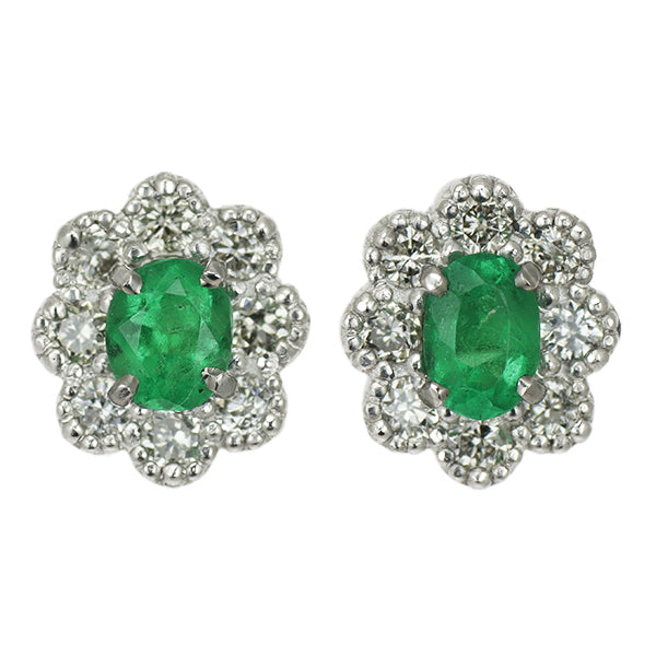 New Pt900 Colombian emerald and diamond earrings 0.14ct D0.10ct [Escore] 