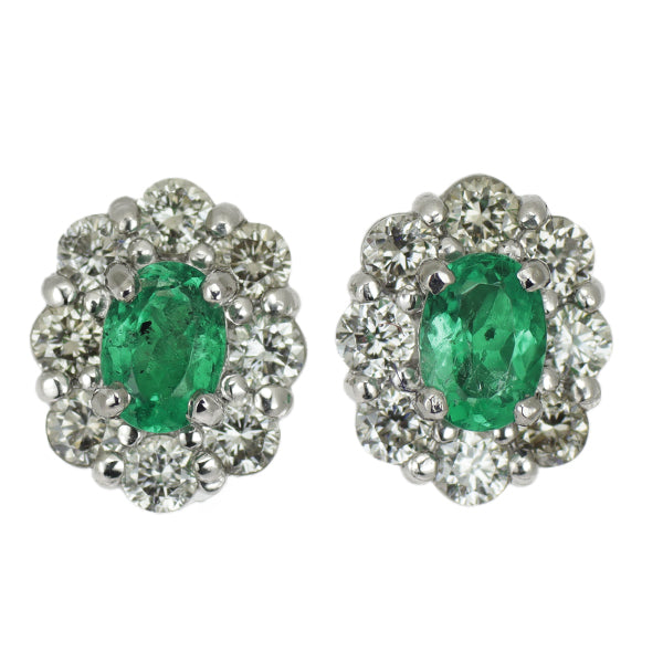 New Pt900 Colombian emerald and diamond earrings 0.16ct D0.22ct [Escore] 