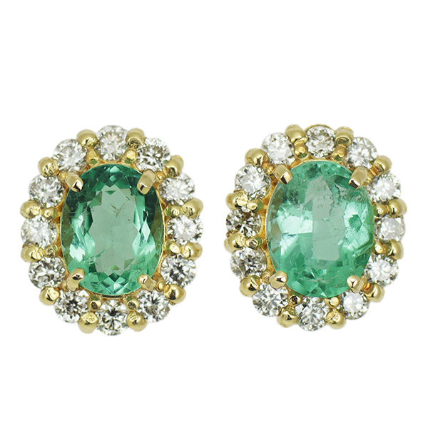 New K18YG Colombian emerald and diamond earrings 0.53ct D0.18ct [Escore] 