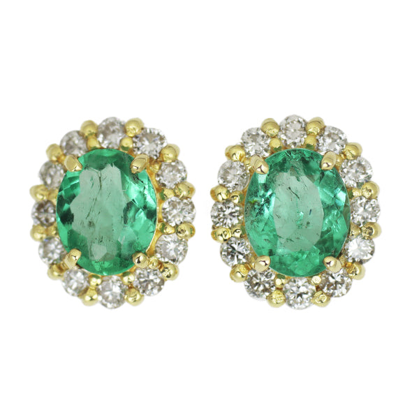 New K18YG Colombian emerald and diamond earrings 0.53ct D0.18ct [Escore] 