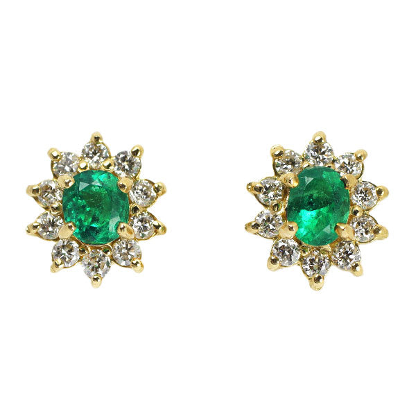 New K18YG Colombian emerald and diamond earrings 0.20ct D0.14ct [Escore] 