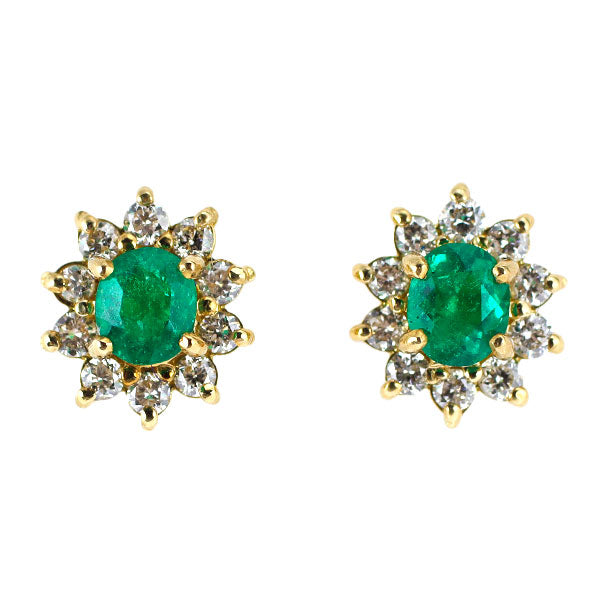 New K18YG Colombian emerald and diamond earrings 0.20ct D0.14ct [Escore] 