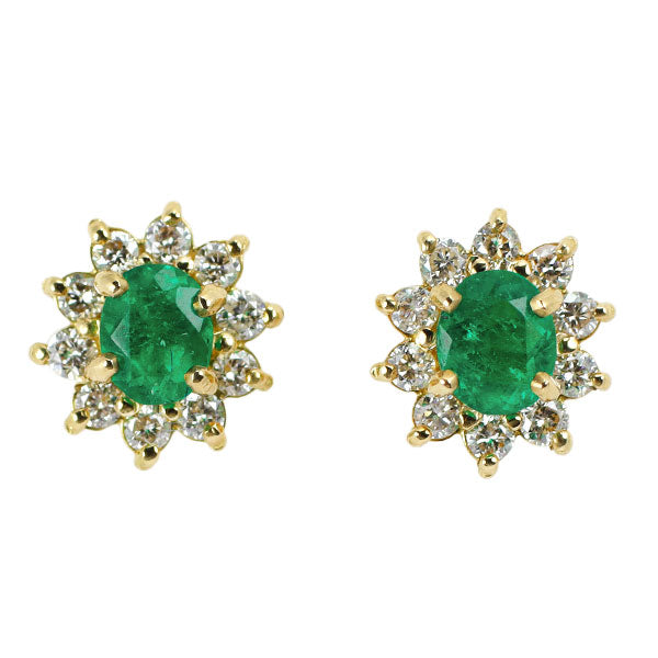 New K18YG Colombian emerald and diamond earrings 0.20ct D0.14ct [Escore] 