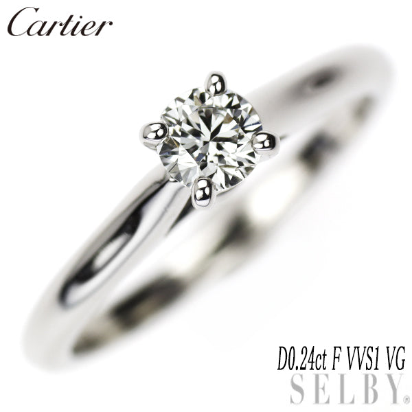 Cartier Pt950 Diamond Ring 0.24ct F VVS1 VG Solitaire Size 48 