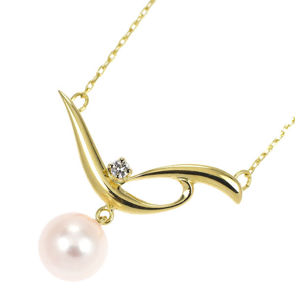 MIKIMOTO K18YG Akoya pearl diamond pendant necklace, diameter approx. 7.4mm 