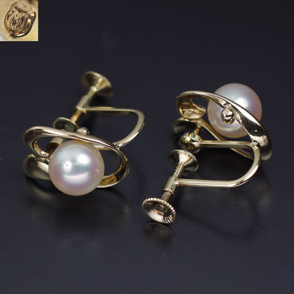 Mikimoto K14YG Akoya pearl earrings, diameter approx. 6.5mm, vintage product 