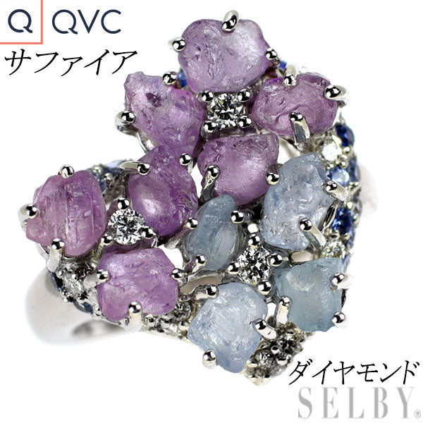 QVC K18WG サファイア ダイヤモンド リング  ハート フラワー