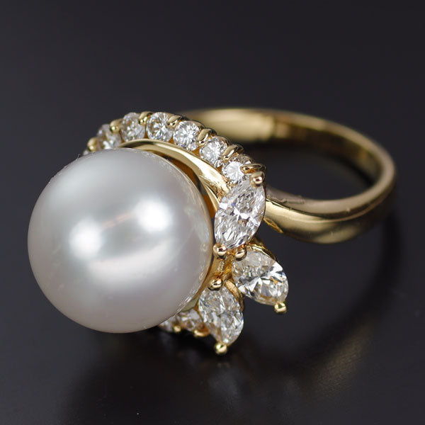 Queen K18YG White South Sea Pearl Diamond Ring Diameter approx. 12.2mm 