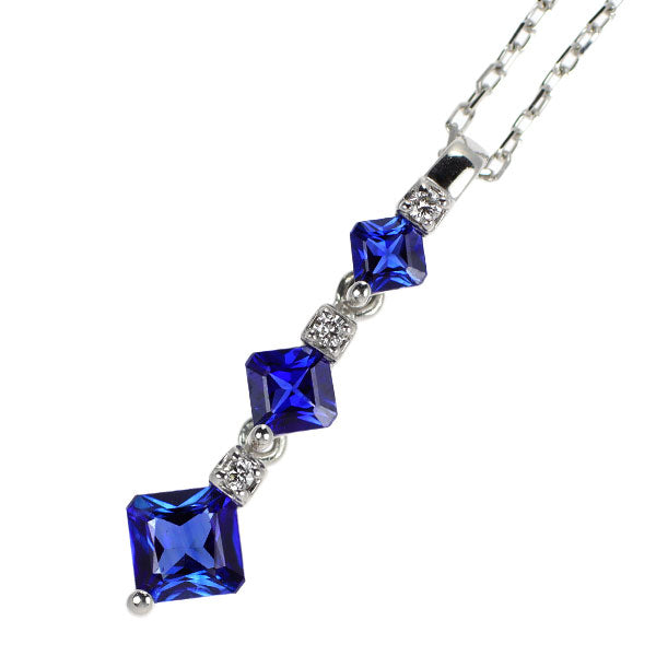 K18WG Sapphire Diamond Pendant Necklace 0.90ct D0.03ct 