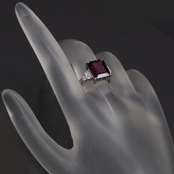 Pt900 Rhodolite Garnet Diamond Ring 5.14ct D0.247ct 