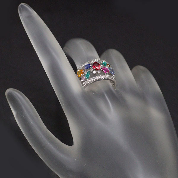 Rare K18WG Unheated Pigeon Blood Ruby Sapphire Emerald Diamond Ring 0.46ct S1.01ct E0.19ct D0.37ct 