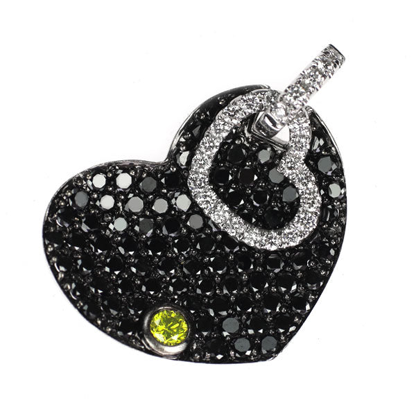 K18WG Apple Green Color Diamond Pendant Top 0.12ct D2.47ct Heart 