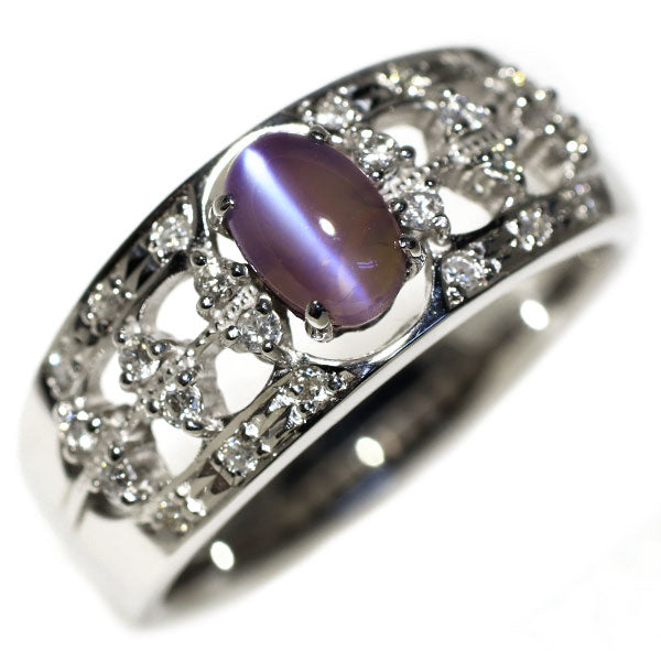 希少 K18WG アレキサンドライト キャッツアイ ダイヤモンド リング 0.88ct D0.19ct