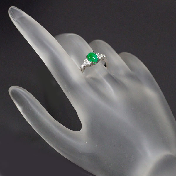 Pt900 翡翠 ダイヤモンド リング 0.983ct D0.27ct