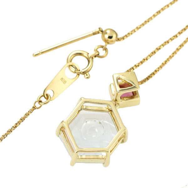 K18YG アクアマリン ピンクトルマリン ペンダントネックレス 2.88ct T0.18ct
