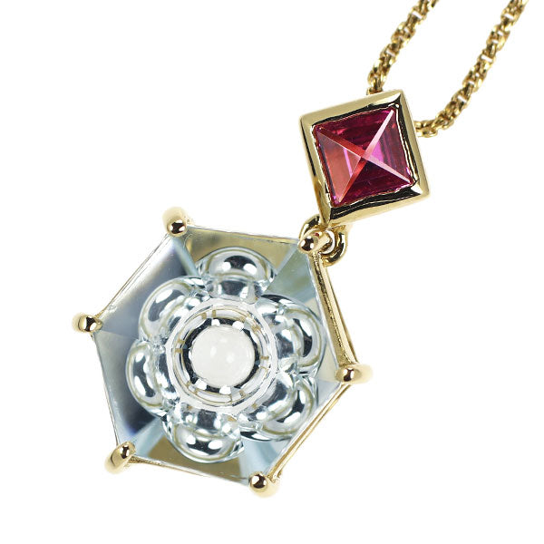 K18YG アクアマリン ピンクトルマリン ペンダントネックレス 2.88ct T0.18ct