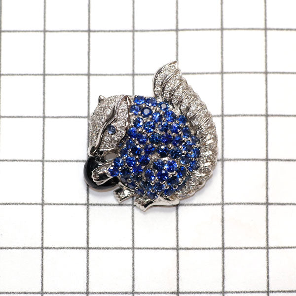 K18WG/K14WG Sapphire Diamond Brooch S4.25ct D0.69ct Squirrel Motif Animal 