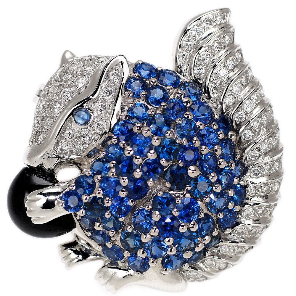 K18WG/K14WG Sapphire Diamond Brooch S4.25ct D0.69ct Squirrel Motif Animal 