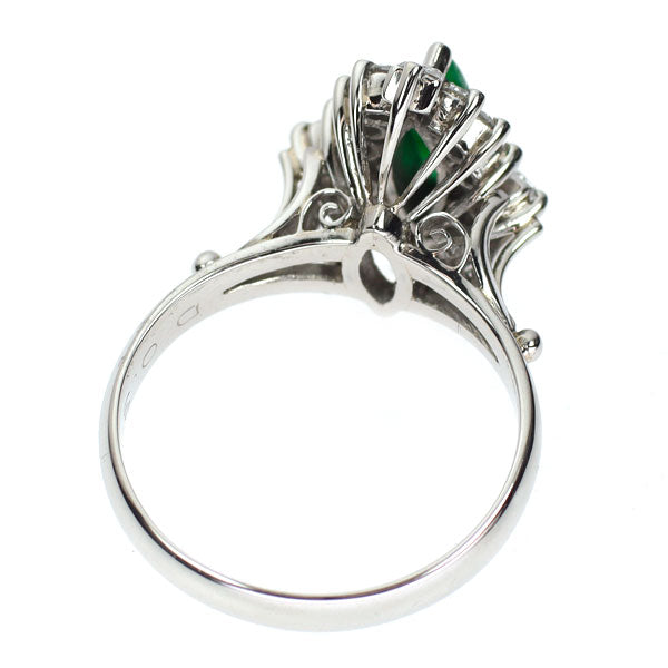 Pt900 翡翠 ダイヤモンド リング D0.37ct 陽刻ヴィンテージ製品 ハンドメイド