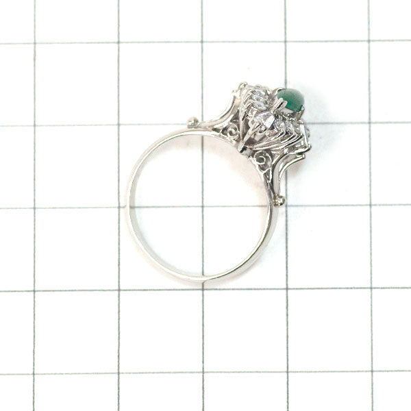 Pt900 翡翠 ダイヤモンド リング D0.37ct 陽刻ヴィンテージ製品 ハンドメイド