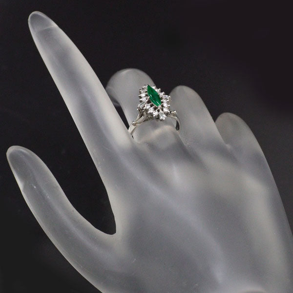 Pt900 翡翠 ダイヤモンド リング D0.37ct 陽刻ヴィンテージ製品 ハンドメイド