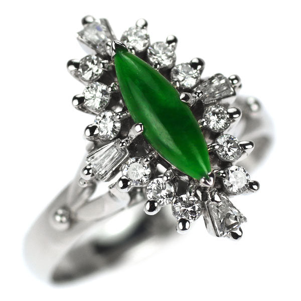 Pt900 翡翠 ダイヤモンド リング D0.37ct 陽刻ヴィンテージ製品 ハンドメイド